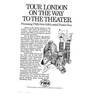 TWA Theater Tour Airlines Tour London 1970s Vintage Print Ad 9 inch